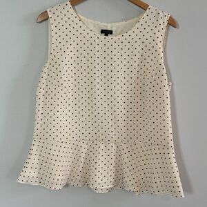 Talbots Cream and Red Polka Dot Peplum Sleeveless Blouse, Size 16